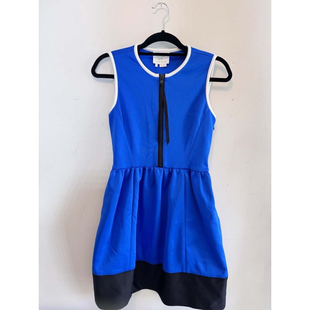 Kate Spade Dive Right In Ocean Blue Black White Scuba Dress Pockets Size 0/s-m